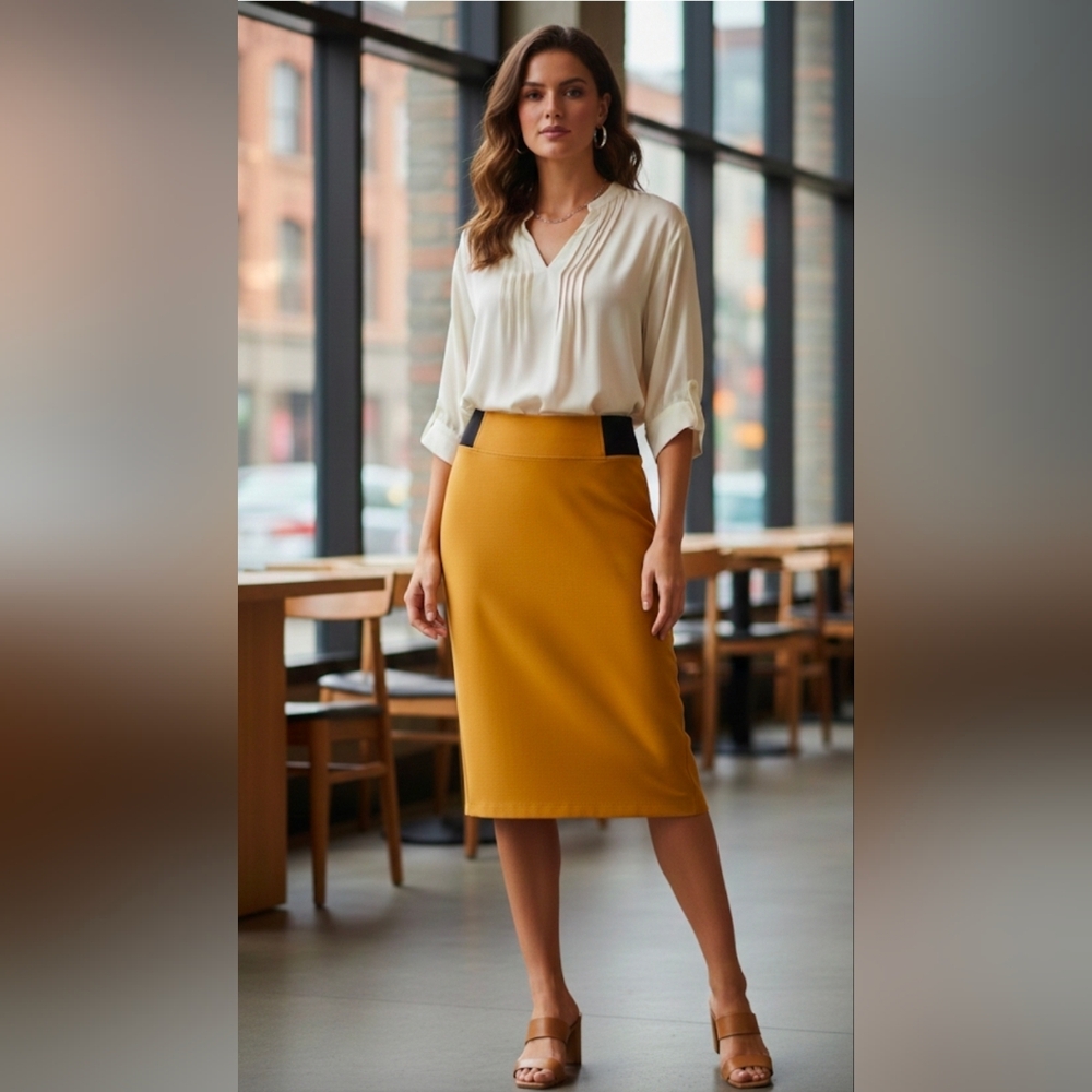 Ashley Stewart Mustard Pencil Skirt size 12